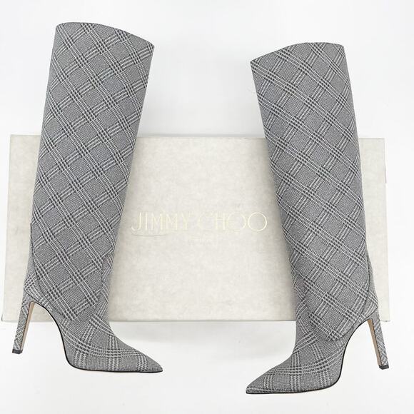 NWB Jimmy Choo Mavis 100 Silver Glitter Prince of Stars Pointed Toe Boot IT 38 - Picture 1 of 12